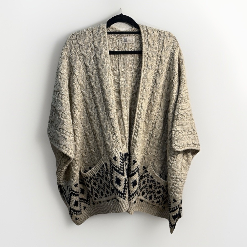 Look by M New York Womens OS Tan Nordic Fair Isle Cable Knit Cardigan Cozy Cabin